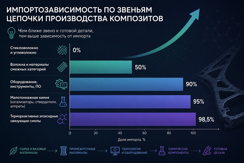 Импортозависимость по звеньям цепочки производства композитов