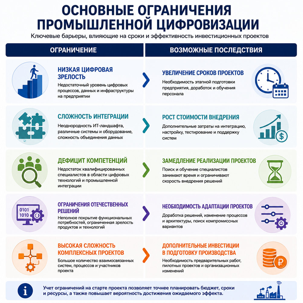 Основные ограничения промышленной цифровизации