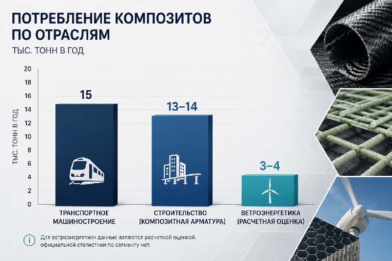 Потребление композитов по отраслям