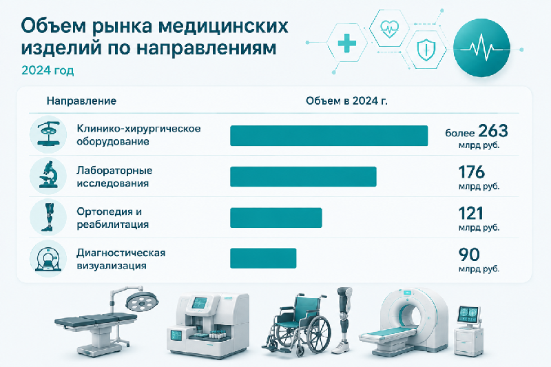 Объем рынка медицинских технологий по направлениям