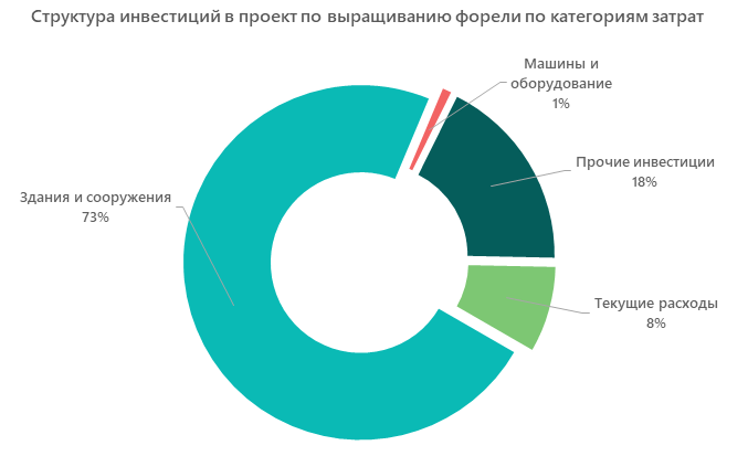 Структура инвестиций в проект по выращиванию форели по категориям затрат